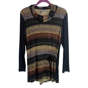 Parsley & Sage Tunic Top Size Small Cowl Neck Striped Rayon Stretch Long Sleeve